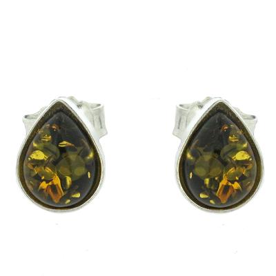 Classic Tear Shape Green Amber Stud