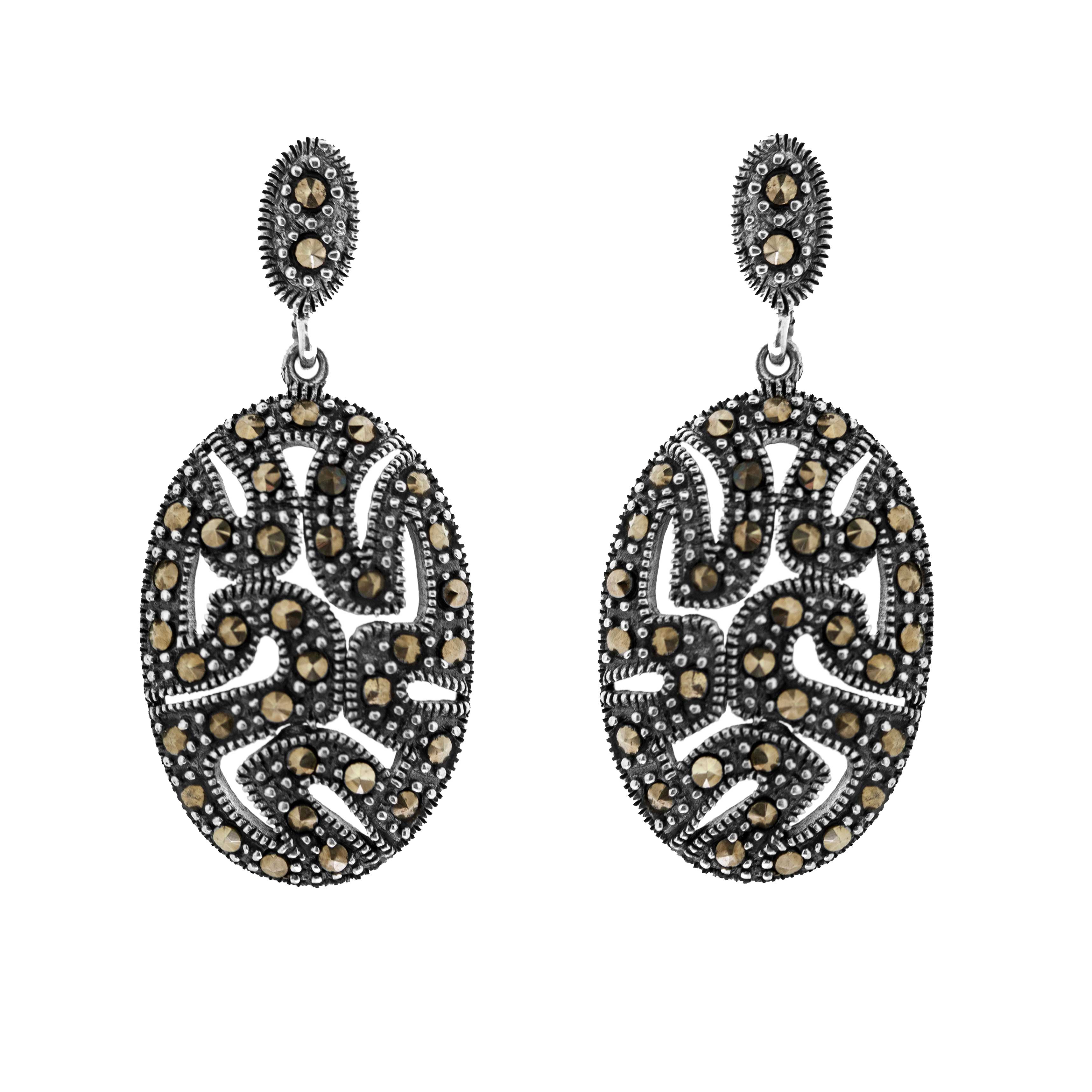 Nova Marcasite Deco Oval Earrings