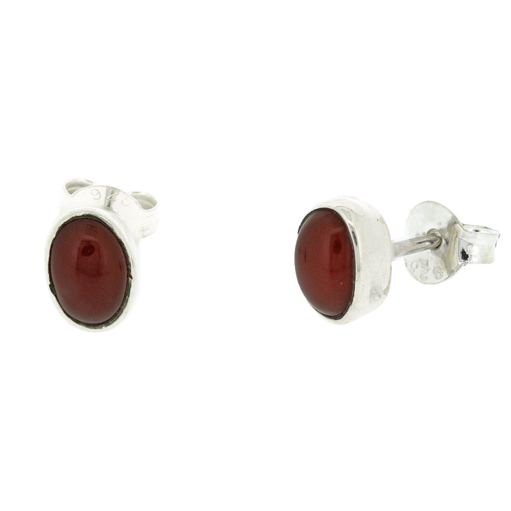 Bemine Small Oval Studs in Carnelian Cabochon