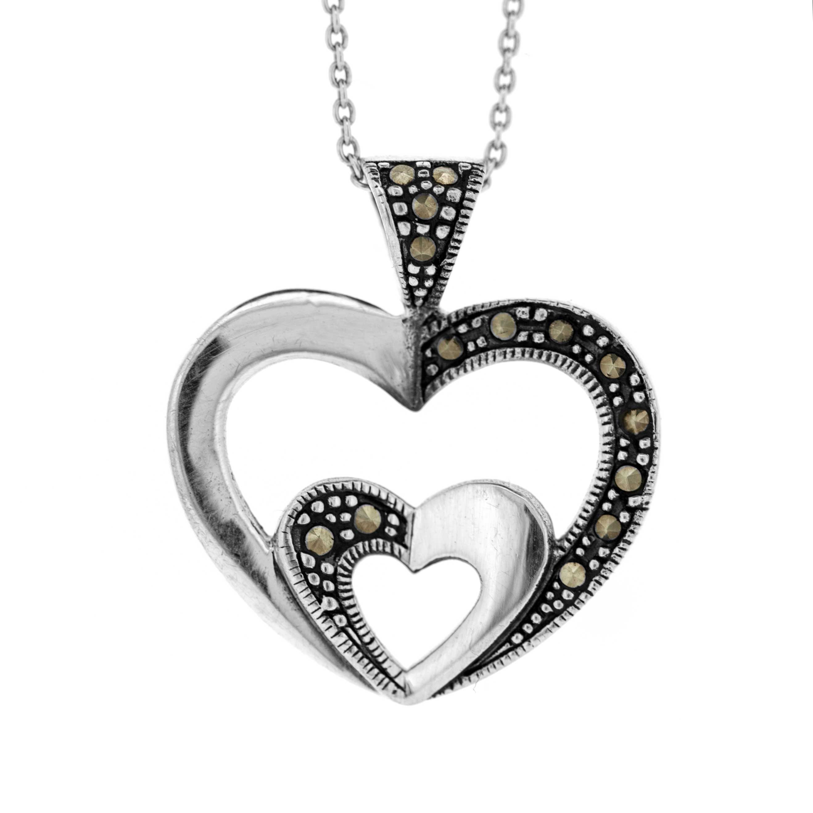 Nova Marcasite Double Heart Pendant