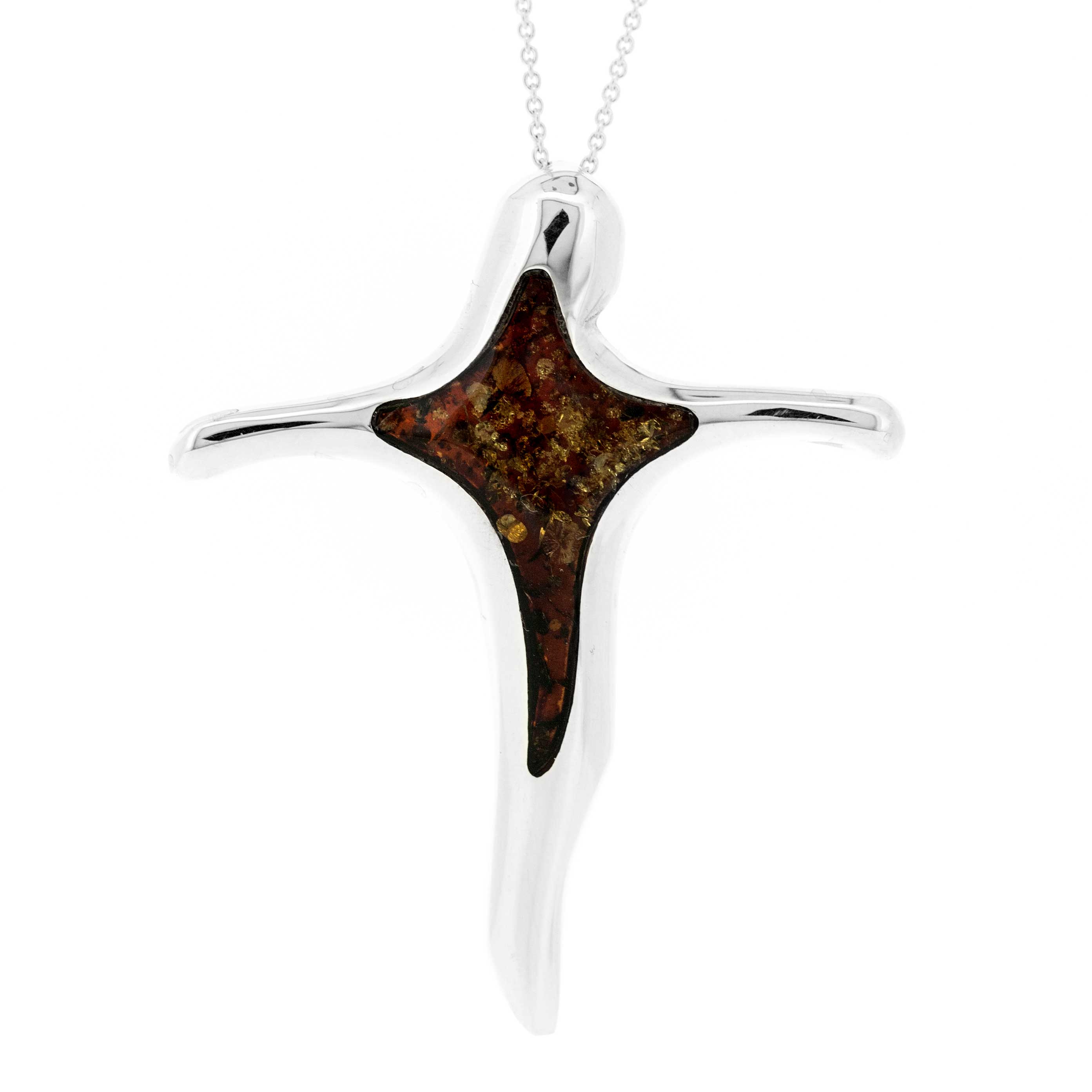 Classic Cherry Amber Wavy Cross Pendant