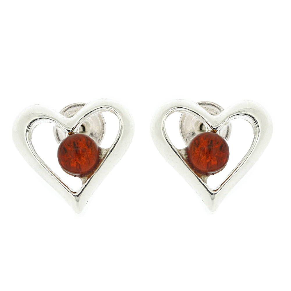 Classic Amber Heart Studs