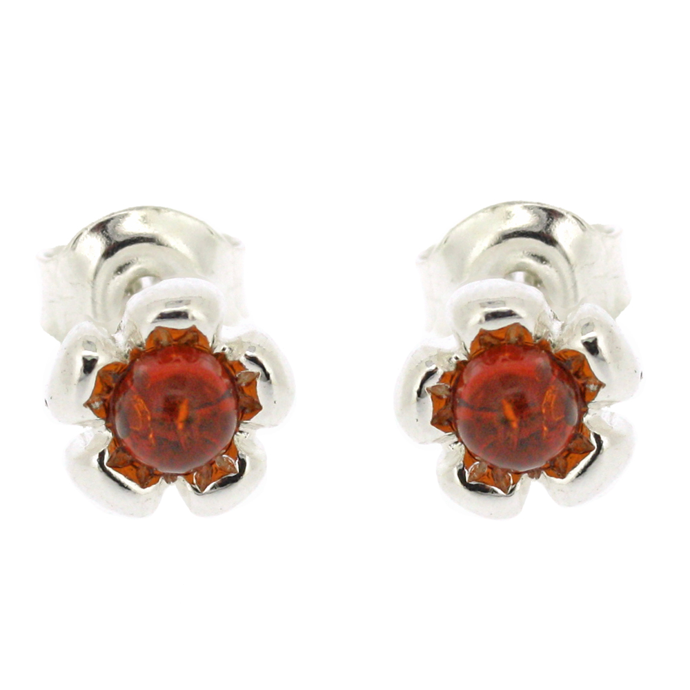 Classic Amber Flower Studs