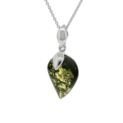 Classic Green Amber Small Teardrop Pendant