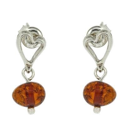 Classic Amber Heart Drop Studs