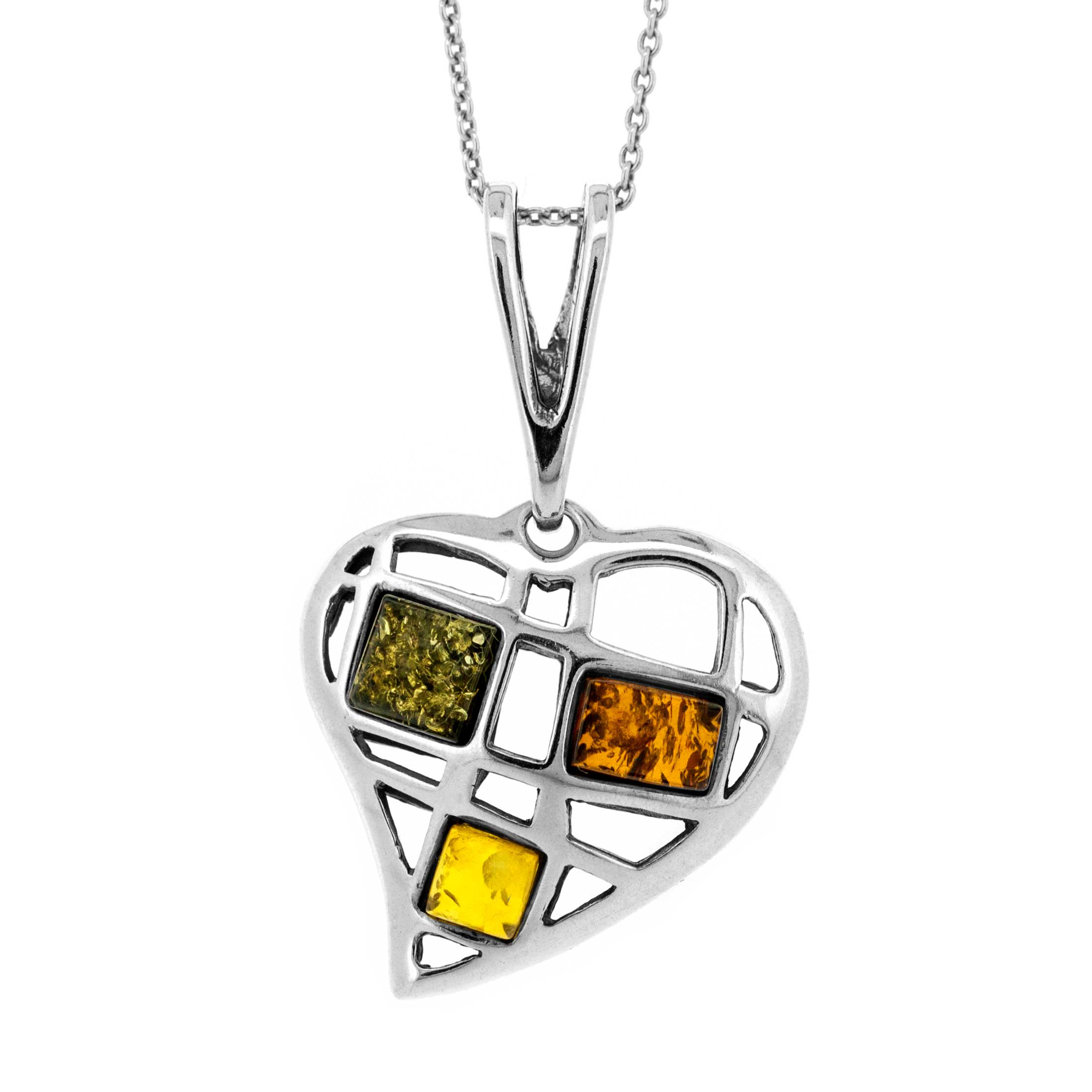 Classic Amber Heart Patchwork Pendant 