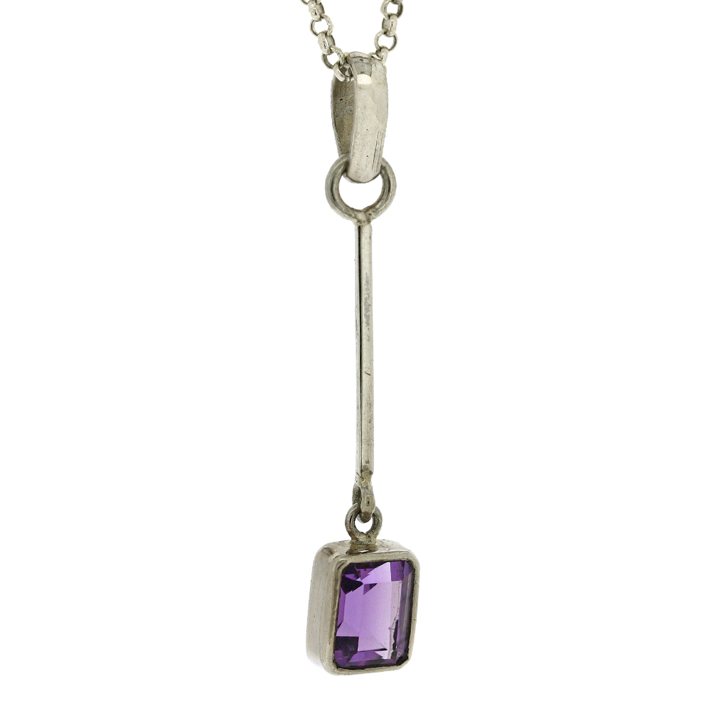 Bemine Long Drop Pendant with Rectangle Stone