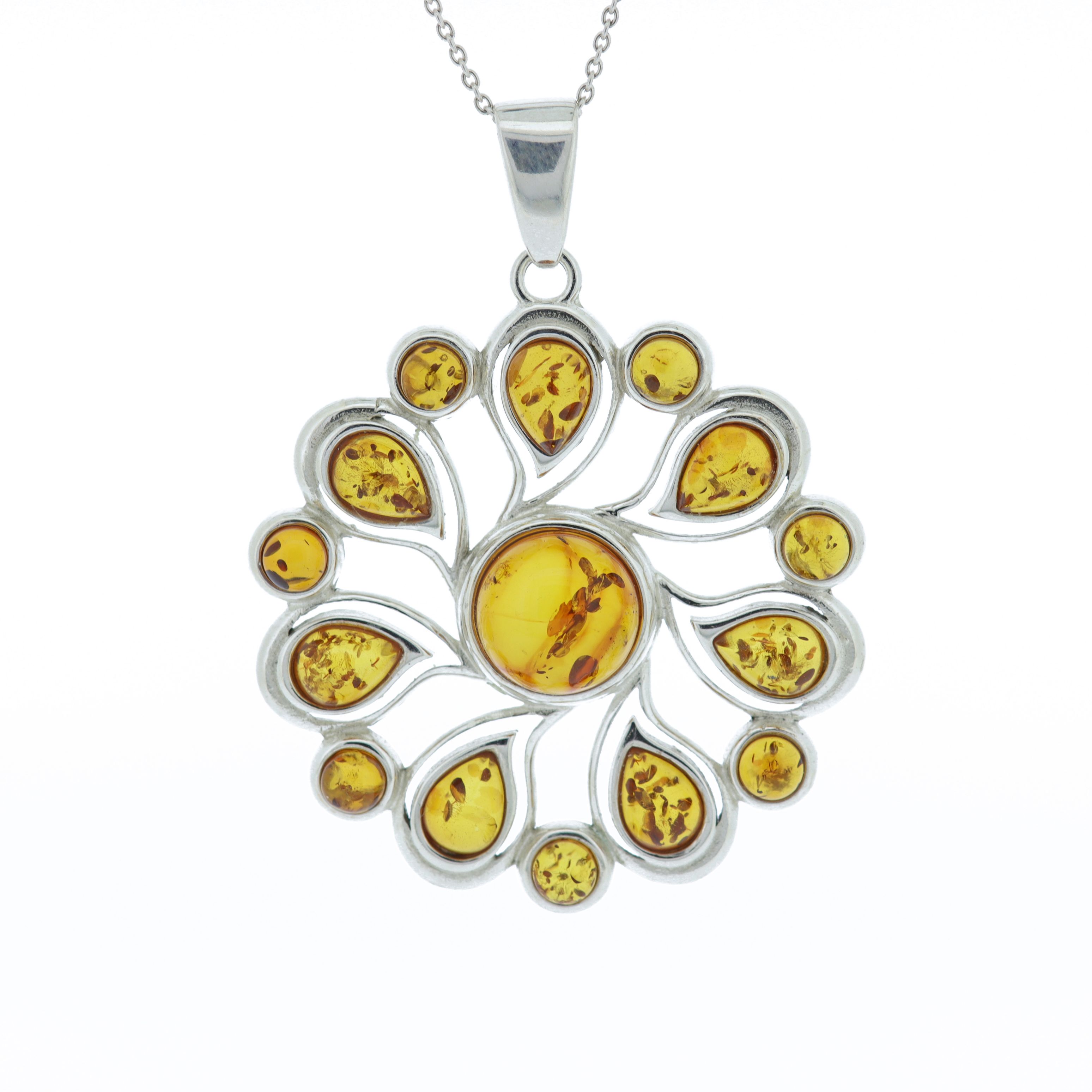 Classic Amber Large Flower Pendant