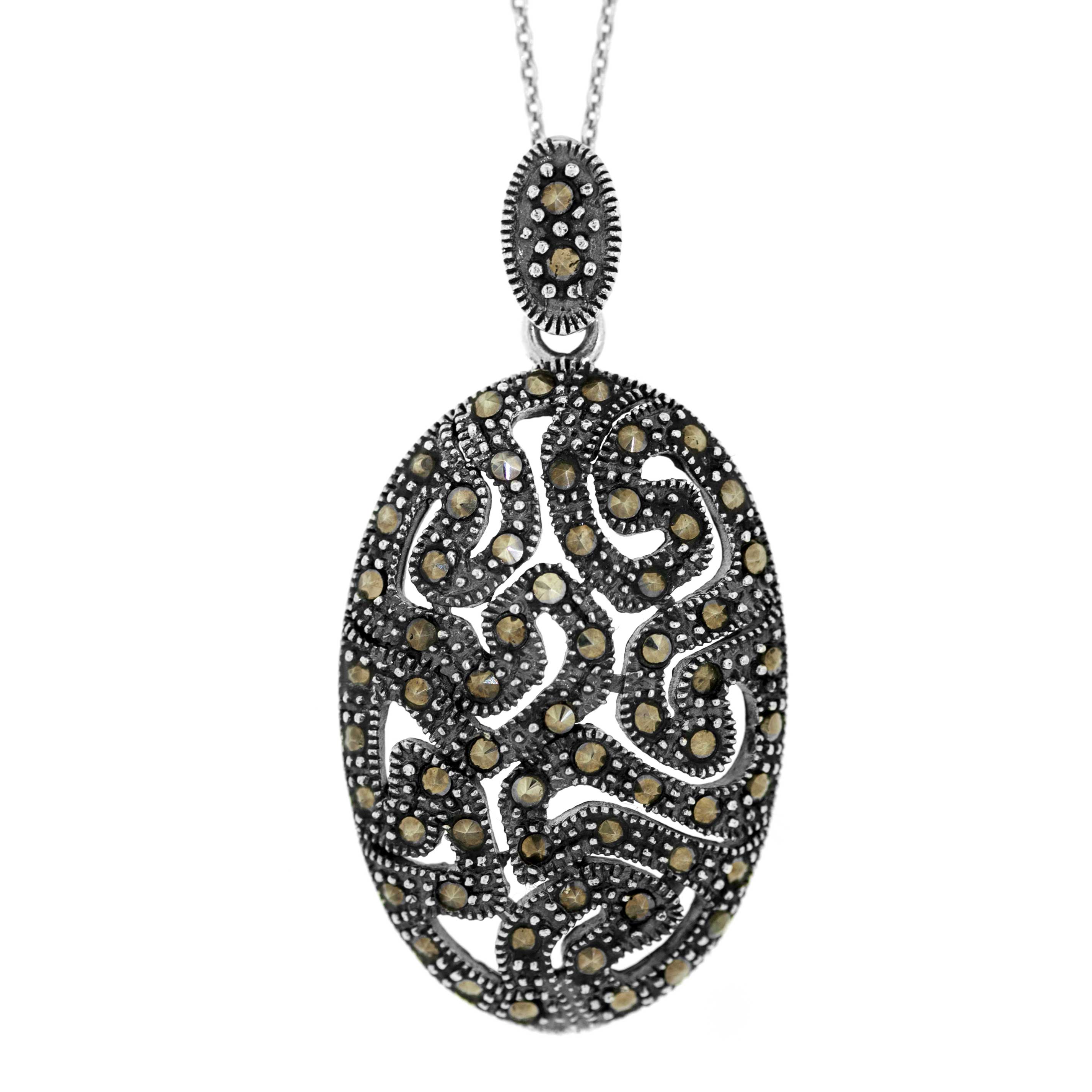 Nova Marcasite Oval Deco Pendant 