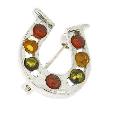 Classic Amber Mixed Horseshoe Brooch