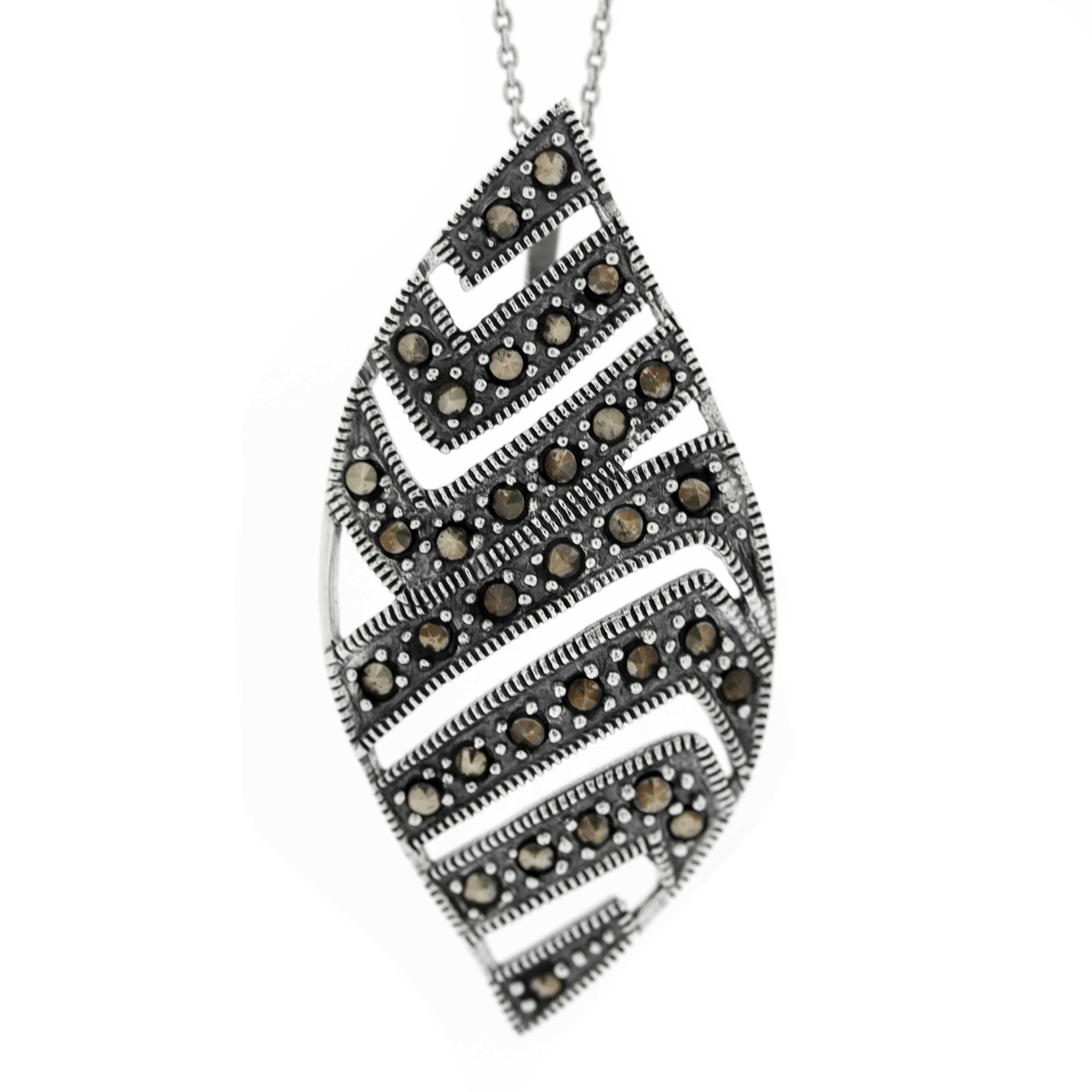 Nova Marcasite Deco Leaf Pendant 