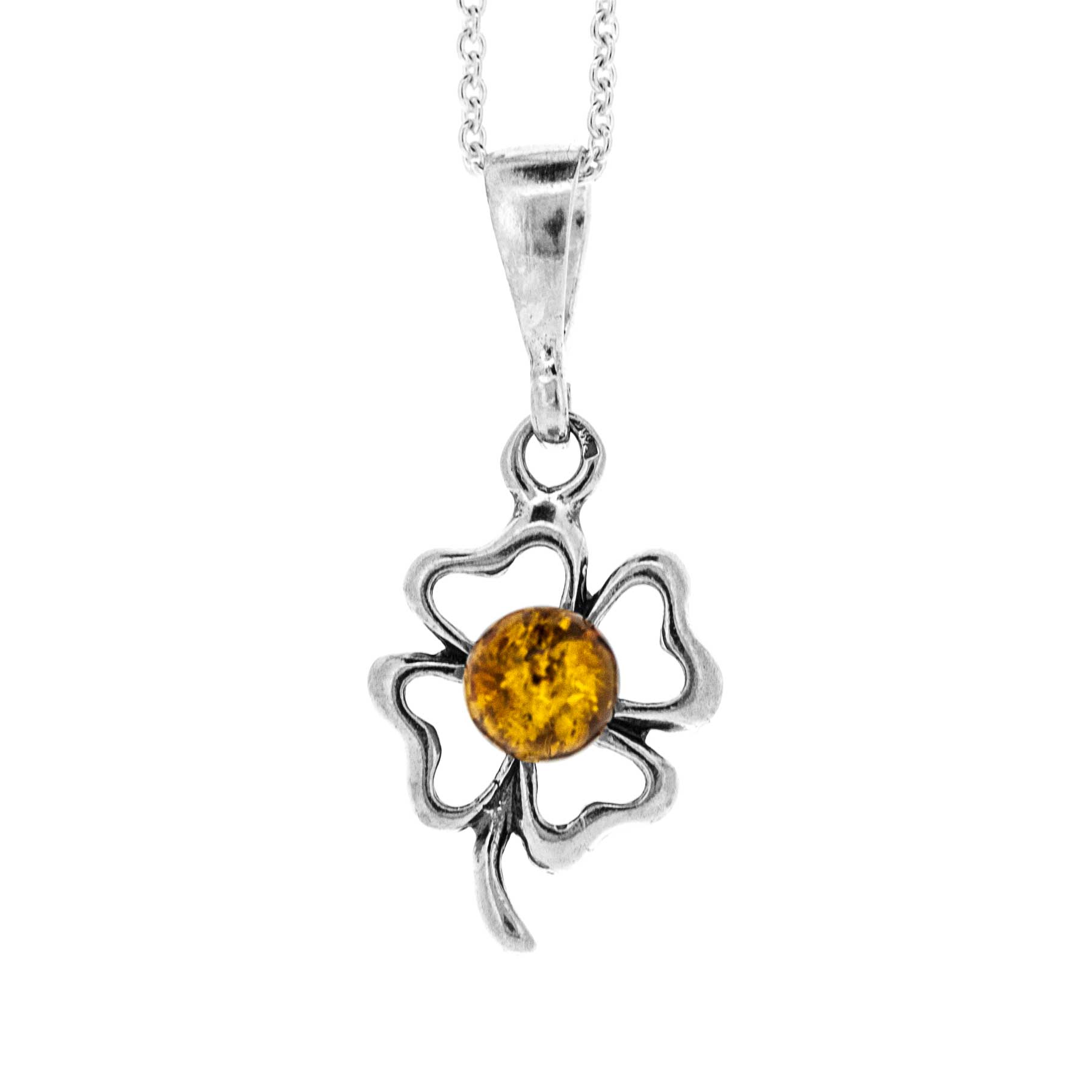 Classic Amber Four Leaf Clover Pendant