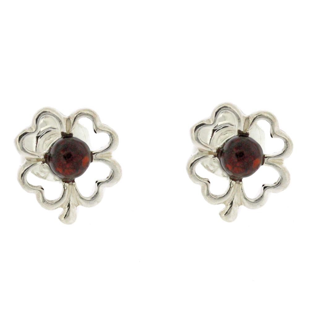 Classic Amber Four Leaf Clover Studs