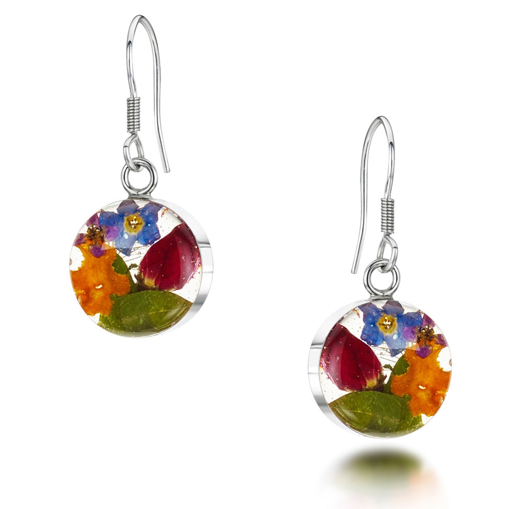 Shrieking Violet Mixed Flower Round Earrings