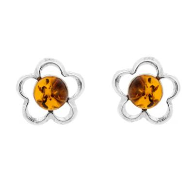 Classic Amber Flower Studs