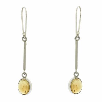 Long Drop Earrings With Oval Stone