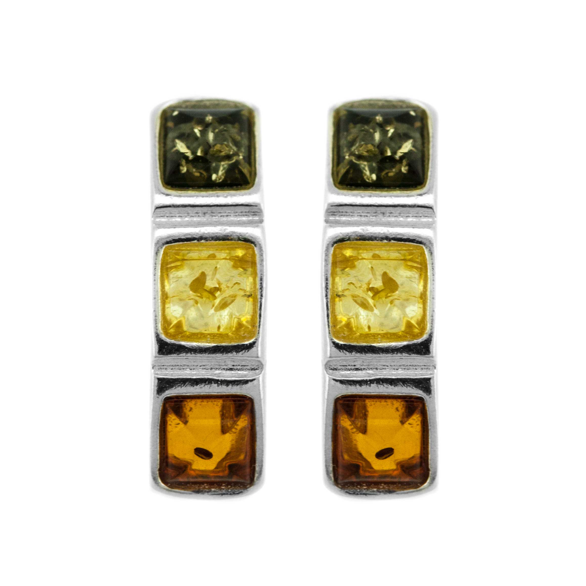 Classic Three Amber Stud Earrings