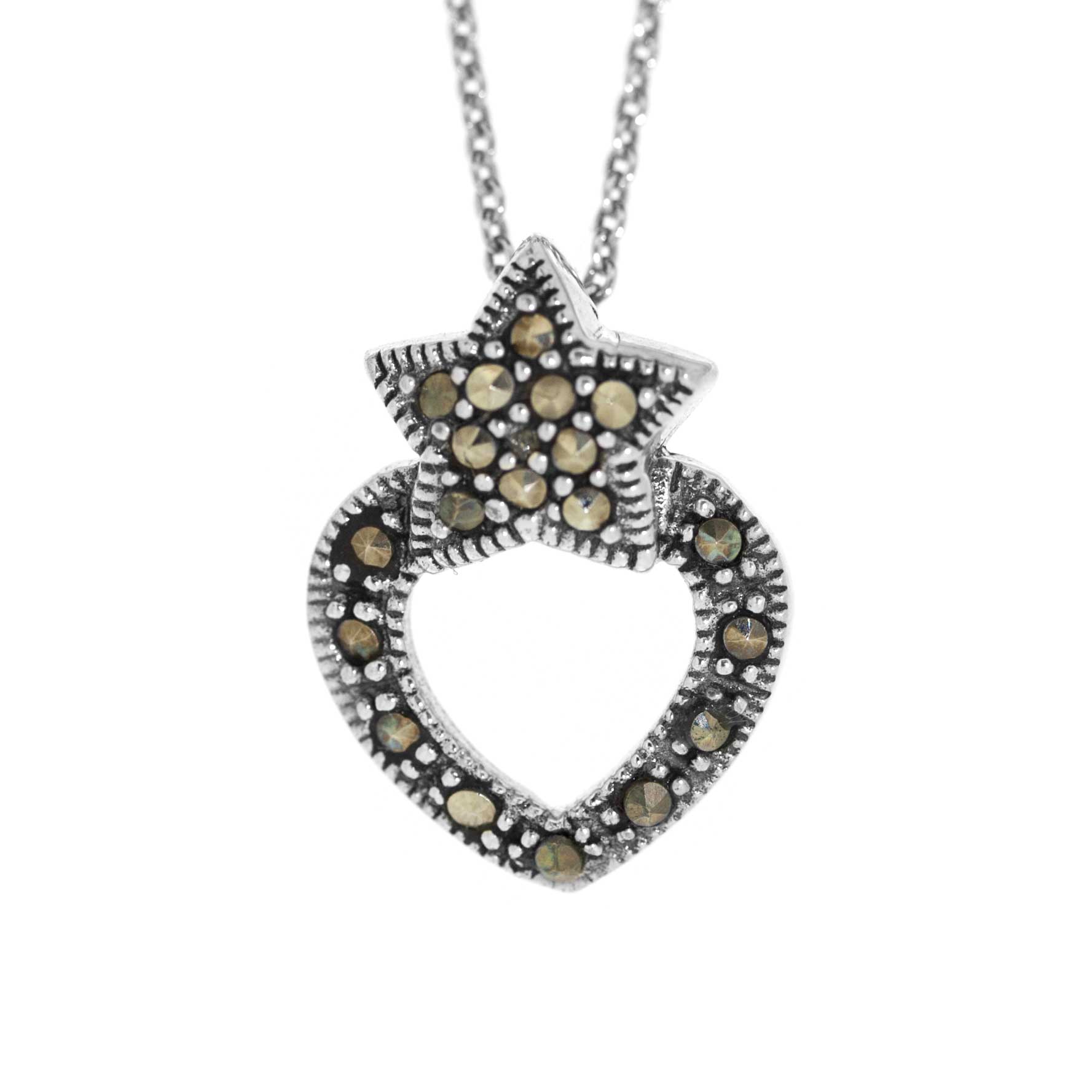 Nova Marcasite Silver Heart and Star Pendant