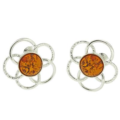 Classic Amber Flower Studs