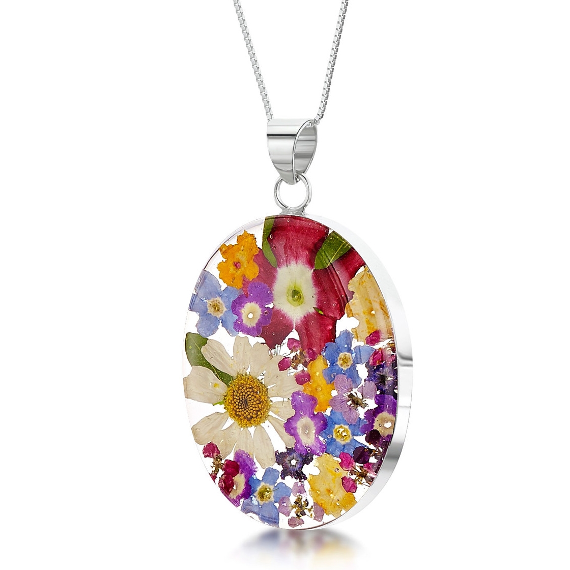 Shrieking Violet Mixed Flower Oval Pendant