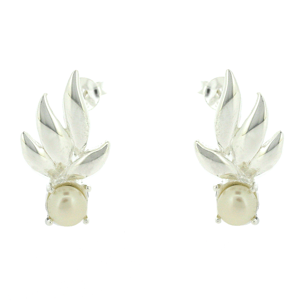 Kitten Spring Leaves Pearl Studs