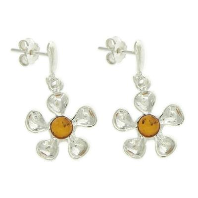 Classic Amber Daisy Cognac Amber Earrings