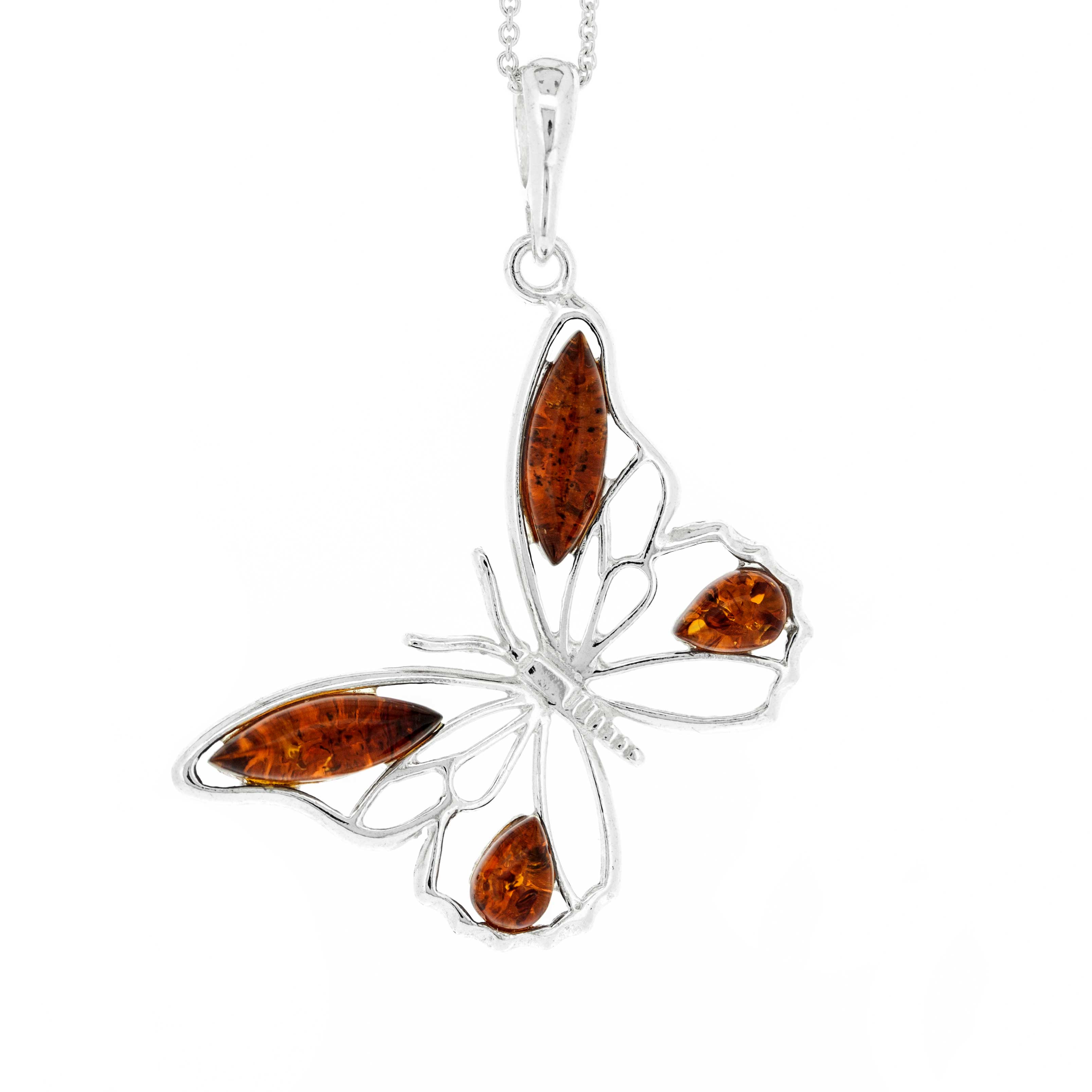 Classic Flutter Butterfly Cognac Amber Pendant