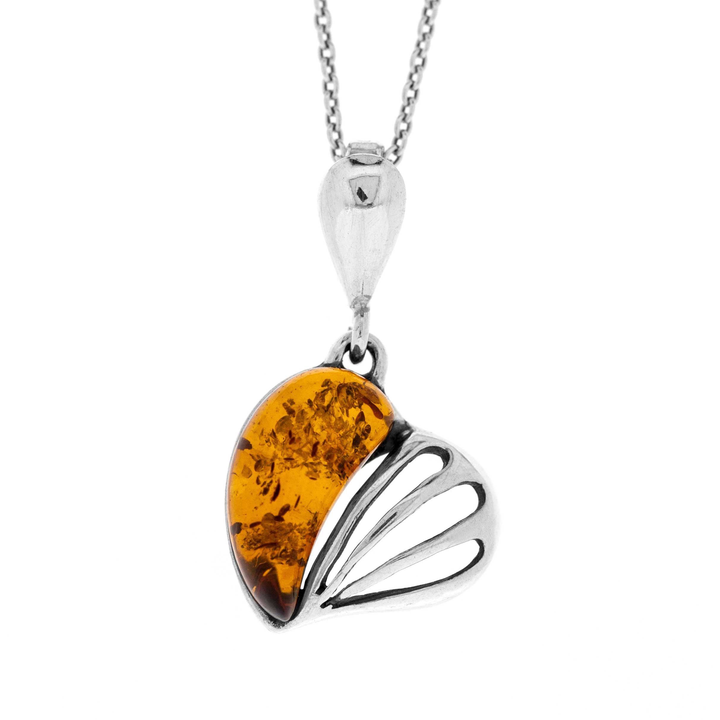 Classic Amber Heart Shell Cognac Pendant