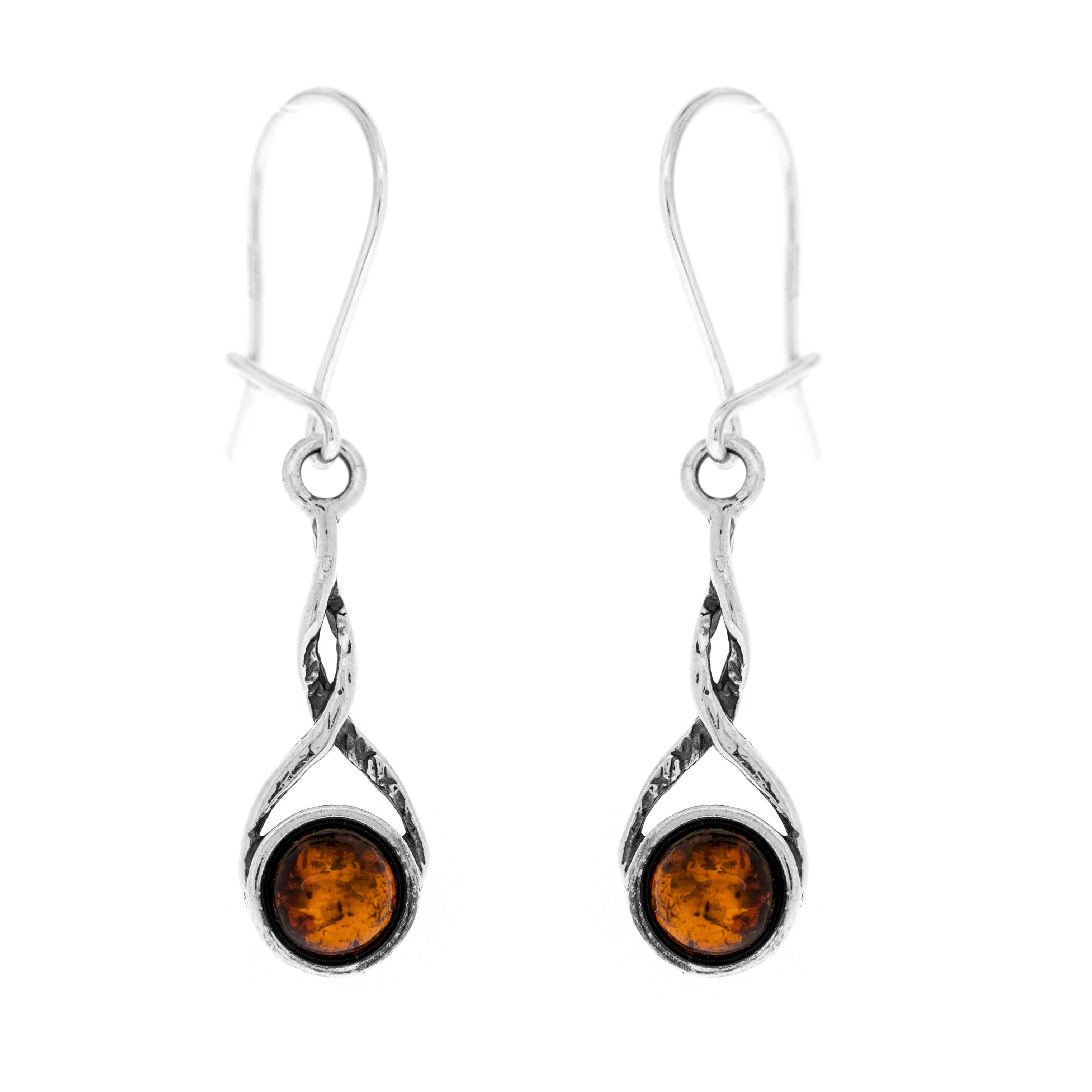 Classic Amber Round Twist Drop Earrings