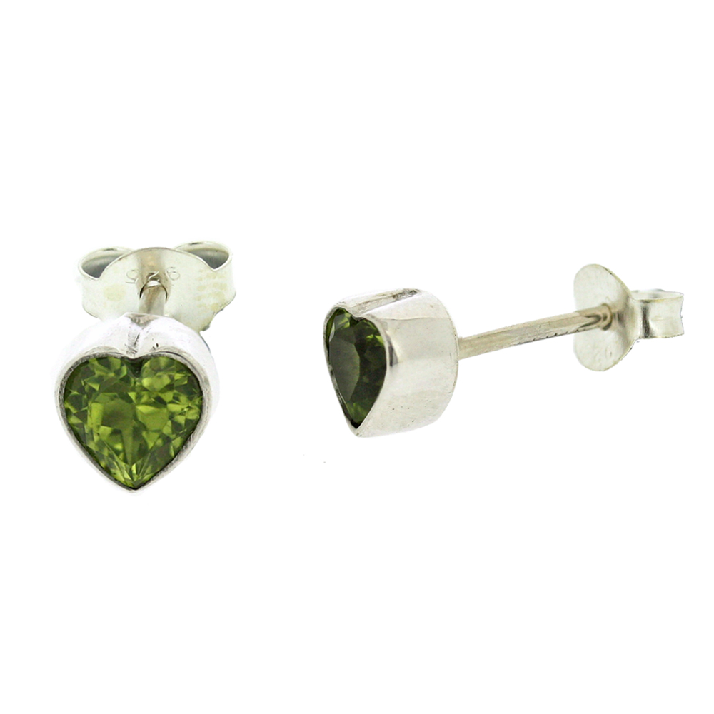 Bemine Heart Shape Studs in Peridot Faceted